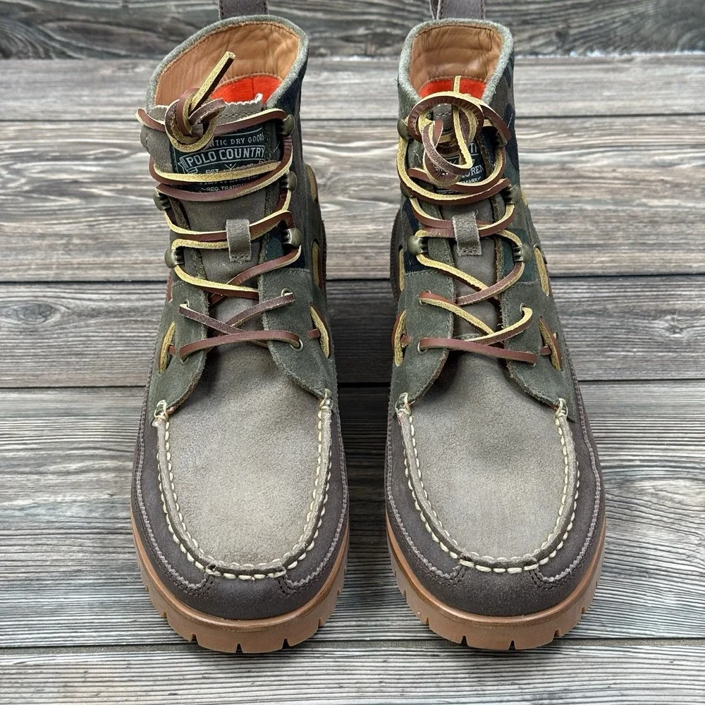 Polo‎ Ralph Lauren Ranger Mid Camo Suede Boots Taupe Mens Size 9.5 NEW